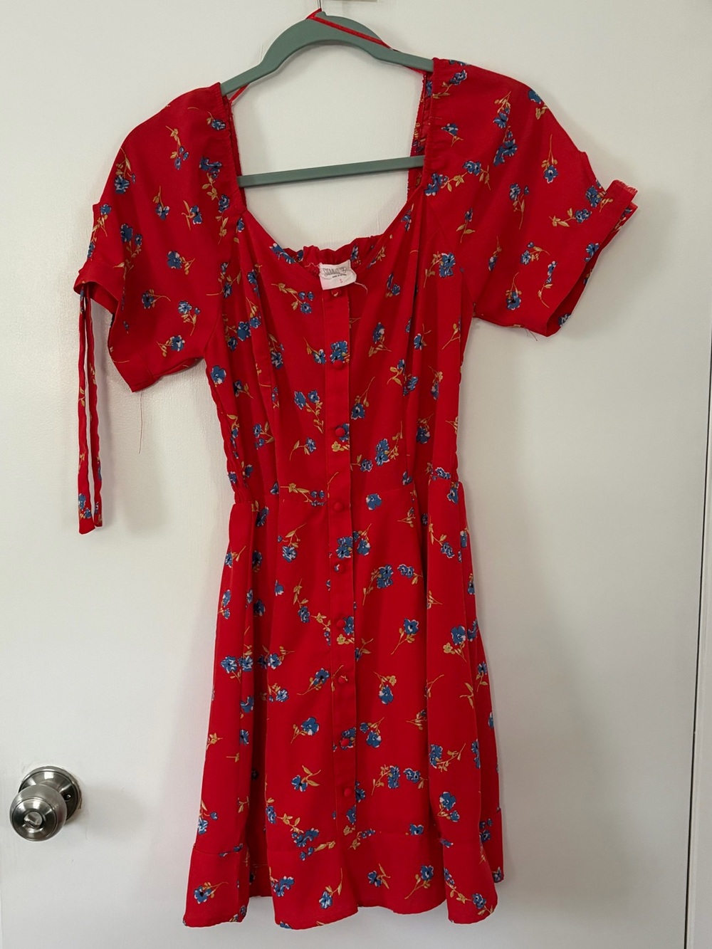 Sienna Sky Red Mini Dress with Blue Floral Print